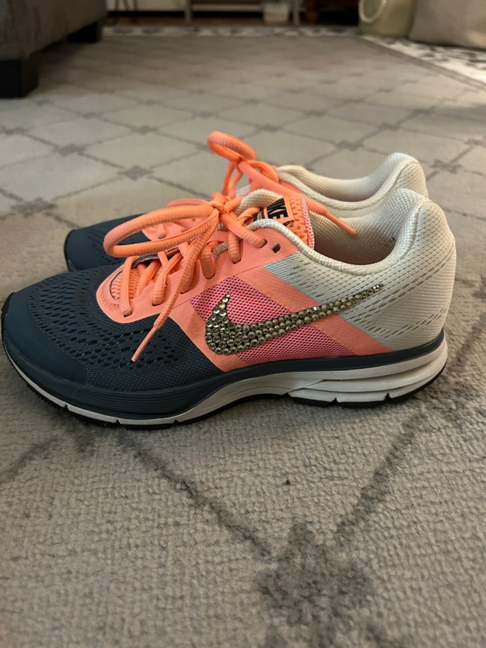 Nike Woman’s Air Pegasus 3 Running Sneakers Featuring Custom Rhinestone Swoosh - Picture 2 of 10